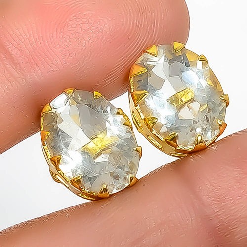 Concave Cut White Topaz 18k Yellow Gold Plated Earring 0.59″ E24-874
