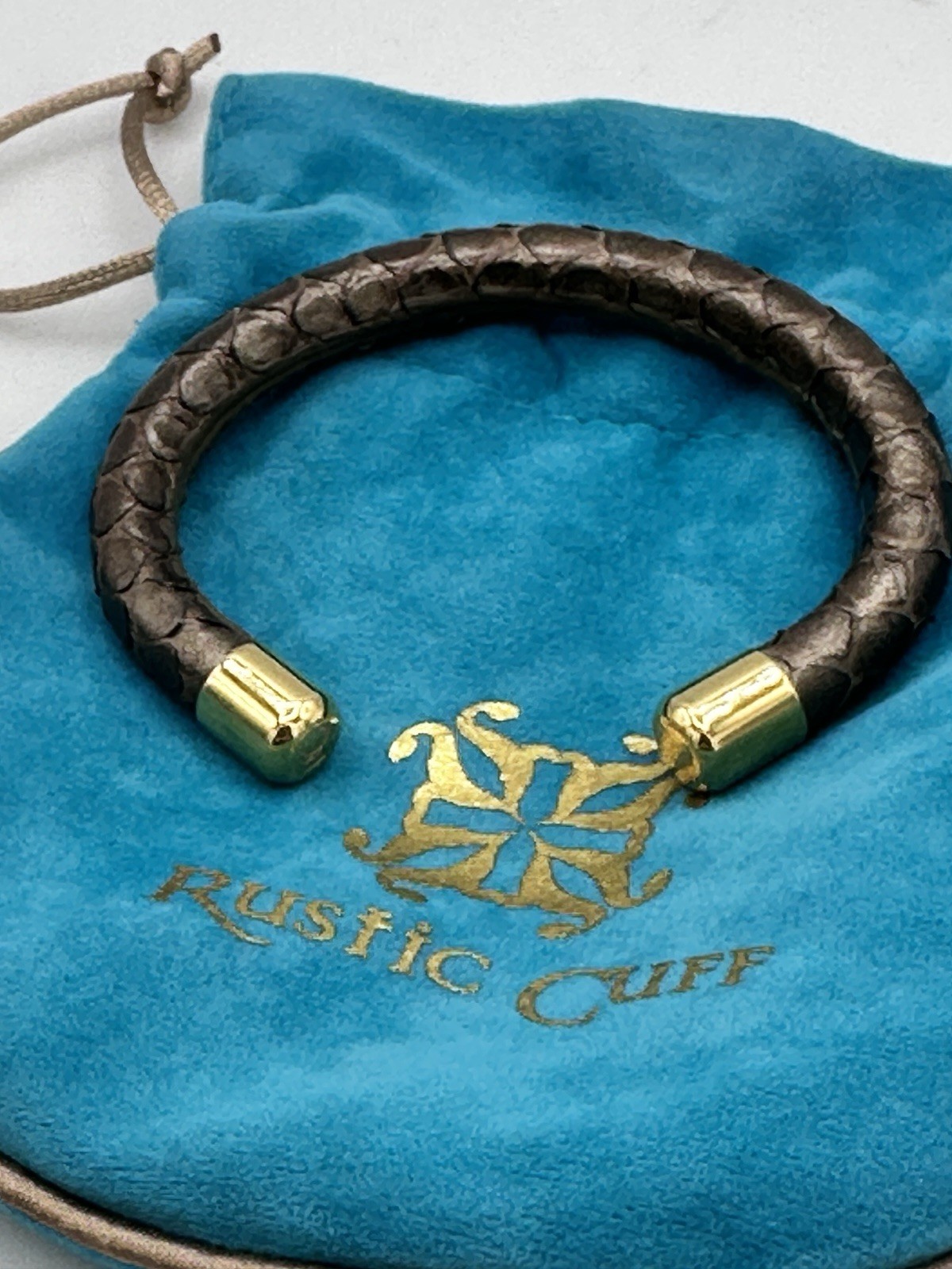 Rustic Cuff 5 Bracelet Stack Snakeskin Tiger Eye Chain Bronze Goldtone RC