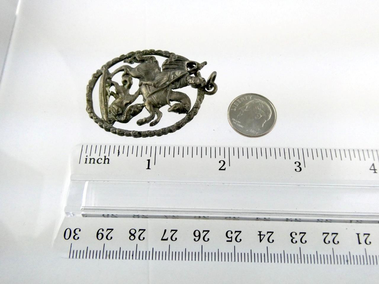 Vintage 800 Silver St George and the Dragon Pendant Religious Saint 15.7g 2 Inch