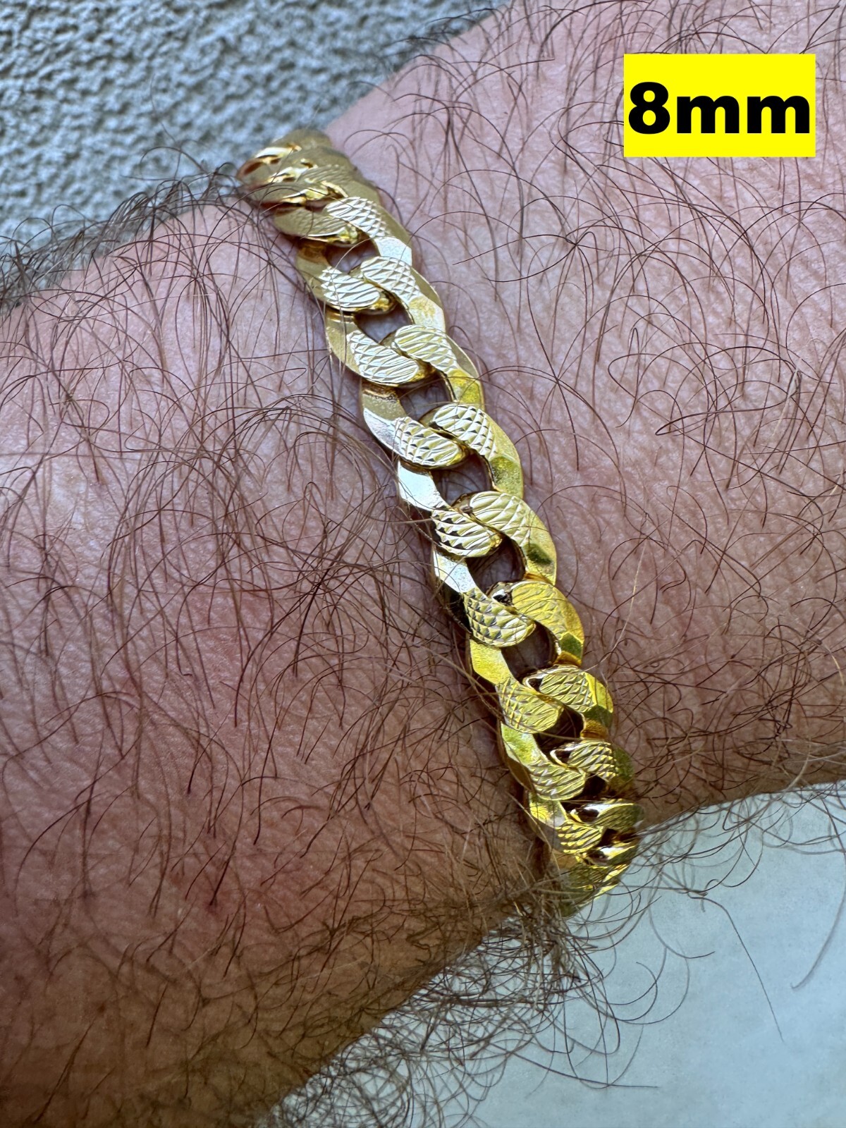 Real 14k Gold Plated Solid 925 Silver Diamond Cut Flat Cuban Bracelet 4-8mm