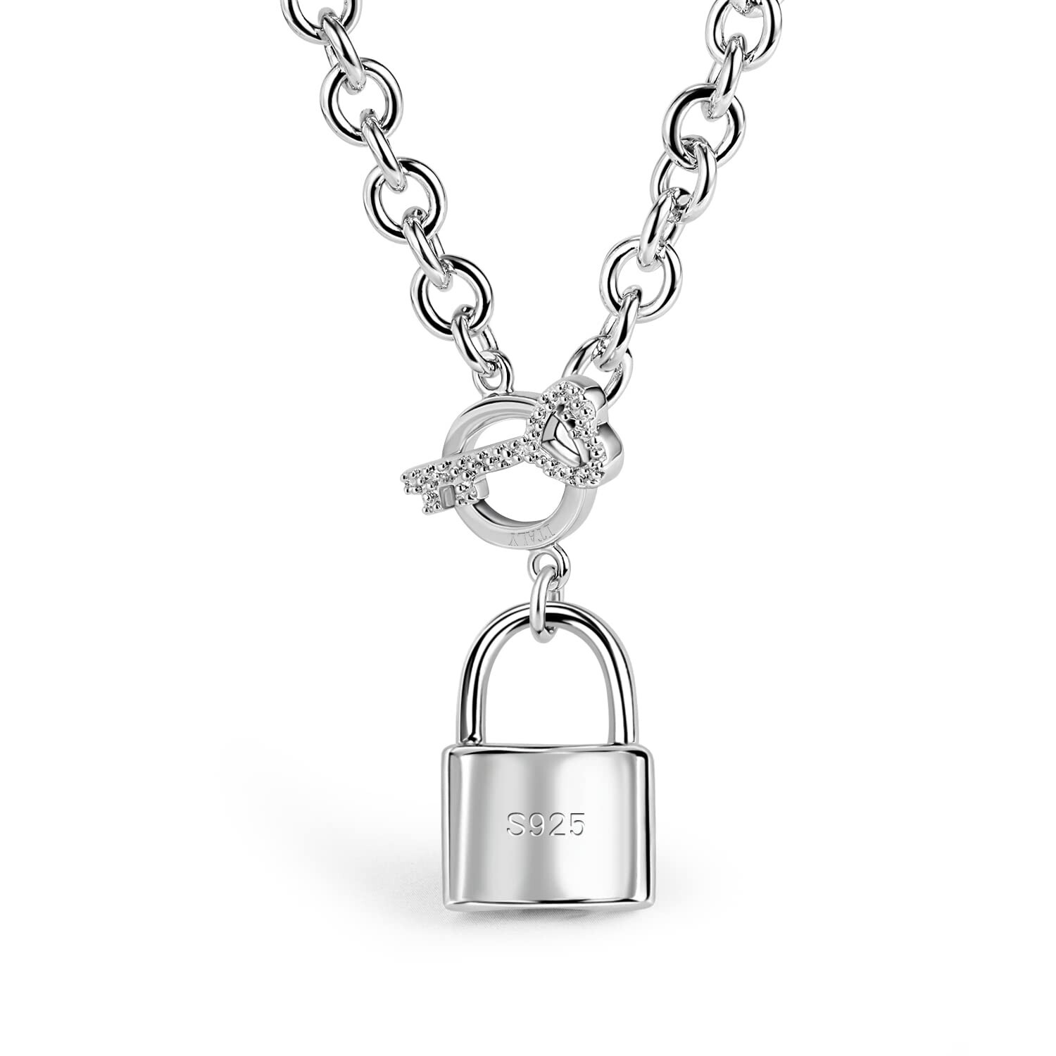 Women 925 Sterling Silver Key Lock Pendant Necklace Fashion Solid Silver Rolo…