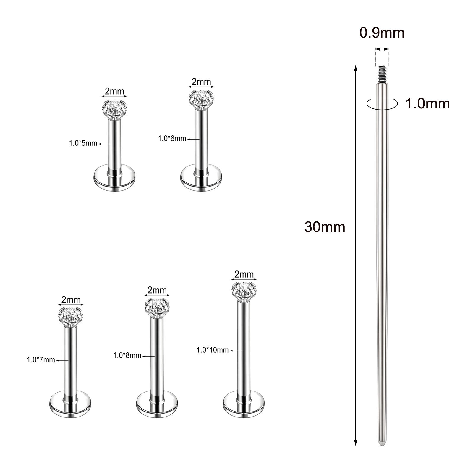 18g/16g Stainless Steel Labret Rings Flat Back Stud Earring Medusa Lip Piercing