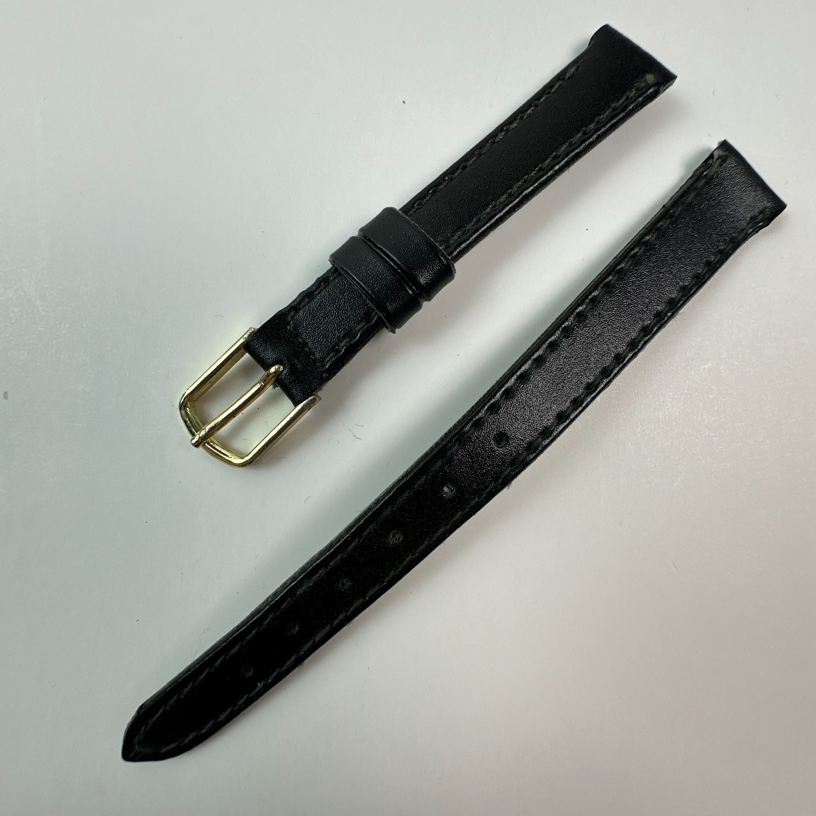 Womens Watch Bands Black 13mm Genuine Leather Two Piece Strap Gold Buckle Flat