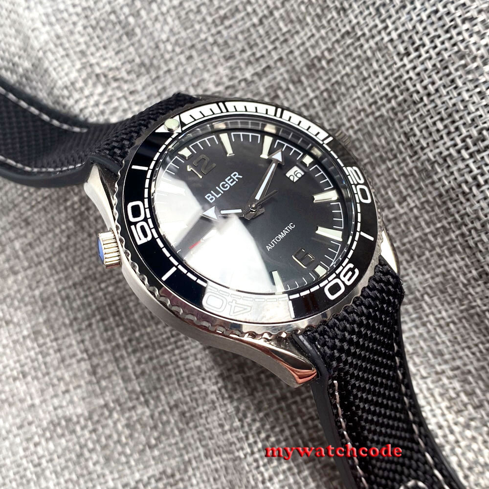 41mm Bliger Black Dial Sapphire Glass 24 Jewels NH35A automatic mens watch