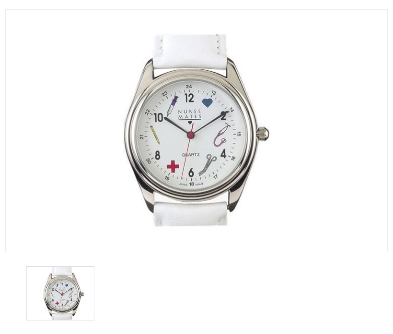 Nurse Mates symbols women’s nurse watch water-resistant leather strap – White