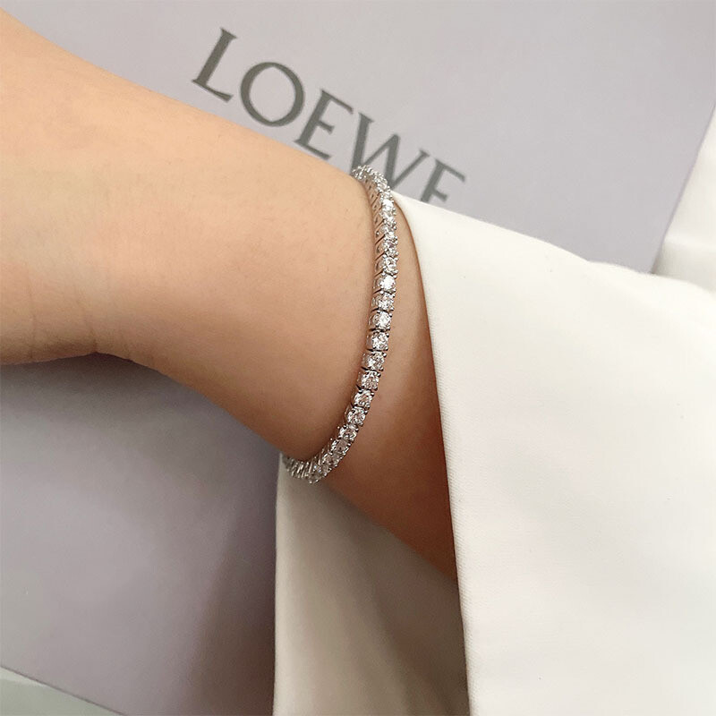3mm Brilliant Cut Nature Zircon Tennis Chain Bracelet Women 925 Sterling Silver