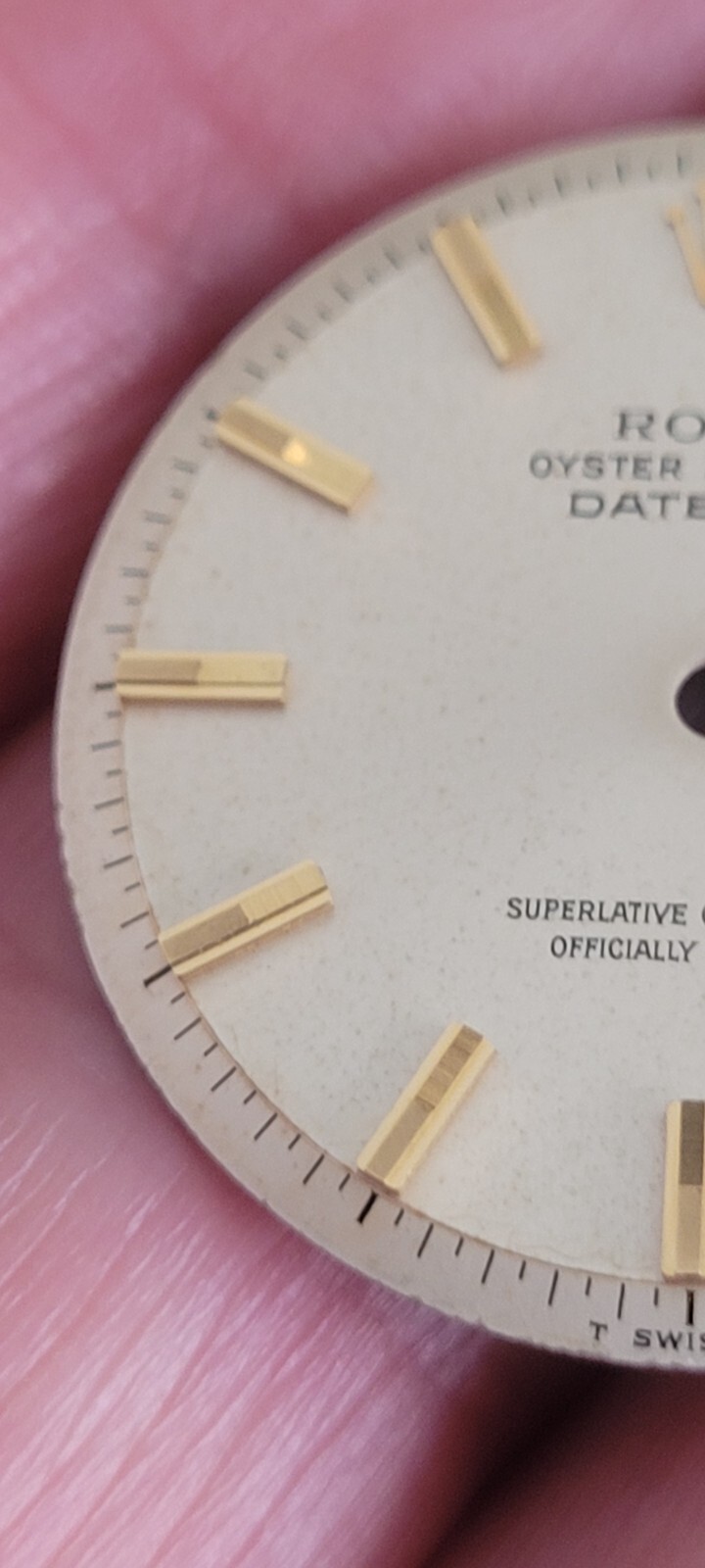 Rolex 100% genuine pie pan 36 mm non quick set 1601 dial silver rare markers!