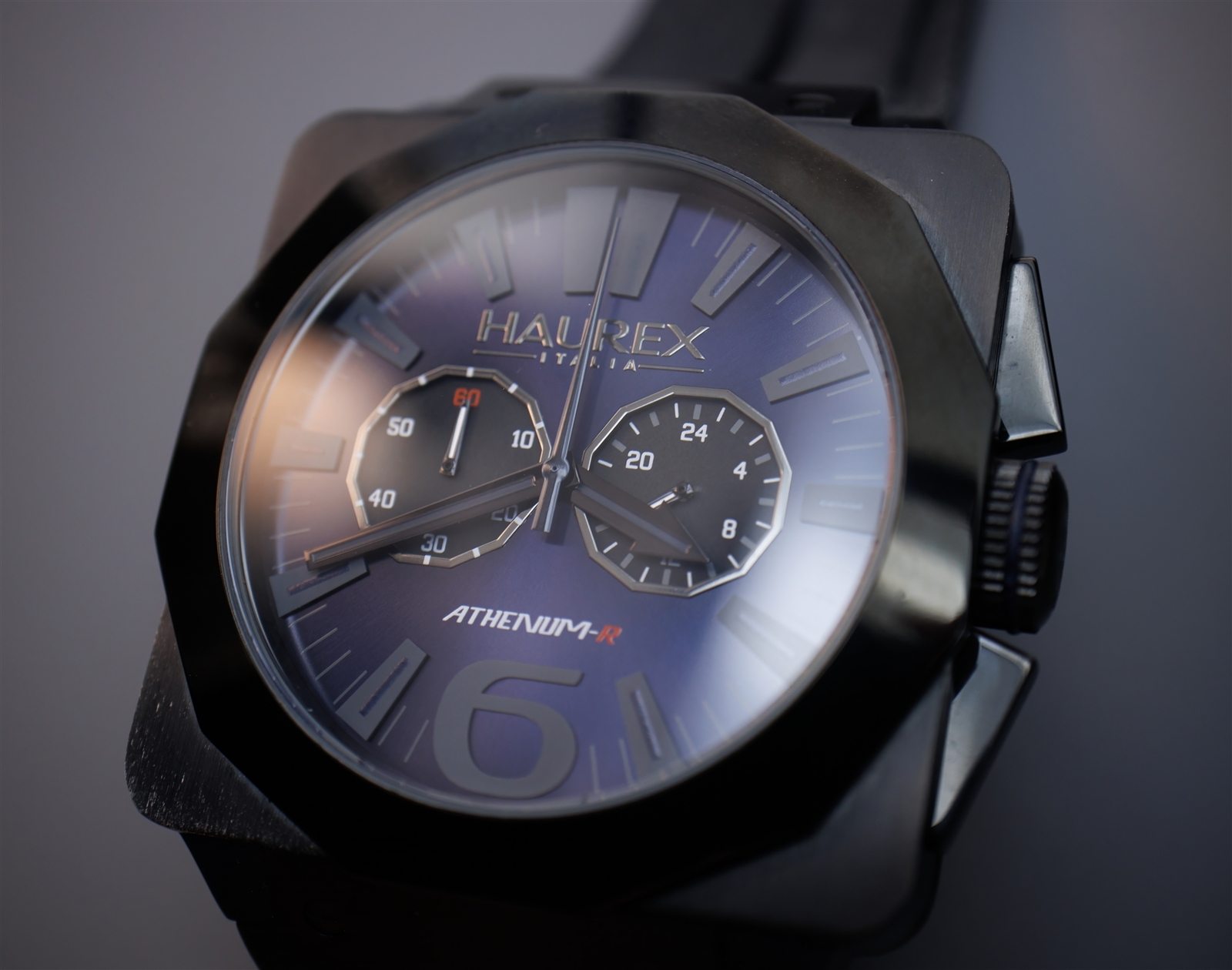 Haurex Athenium-R Square Chronograph Watch Blue /Black Fume Dial 3N372UNB