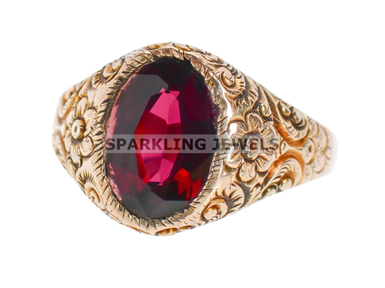 Lustrous Garnet Oval Cut With 14k Solid Gold Ring For Men #528 #