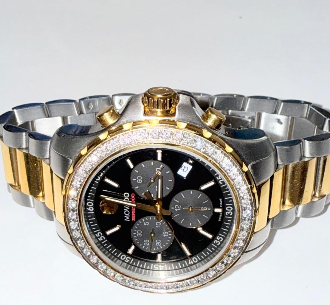 MOVADO MENS SERIES 800 TWO TONE CHRONOGRAPH LAB GROWN DIAMOND WATCH