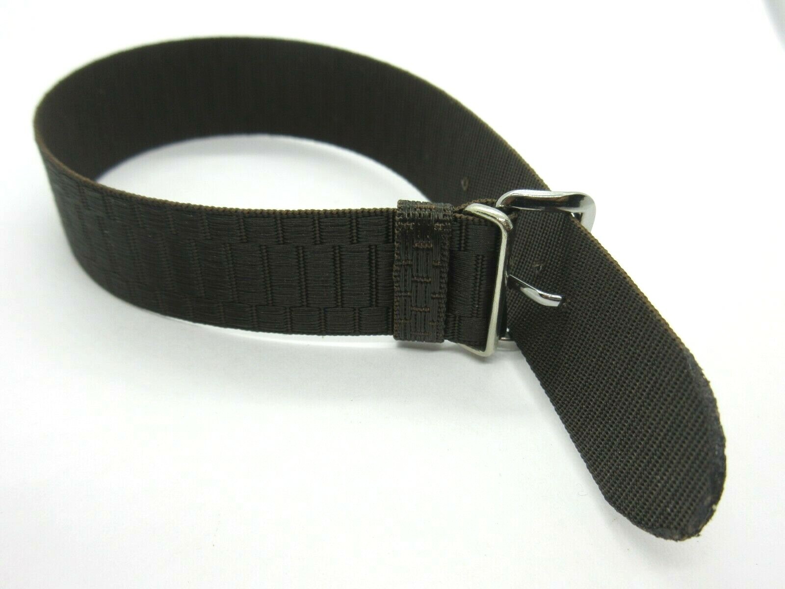 Dark Brown Woven Nylon One Piece 18mm Watch Strap Silver Buckle