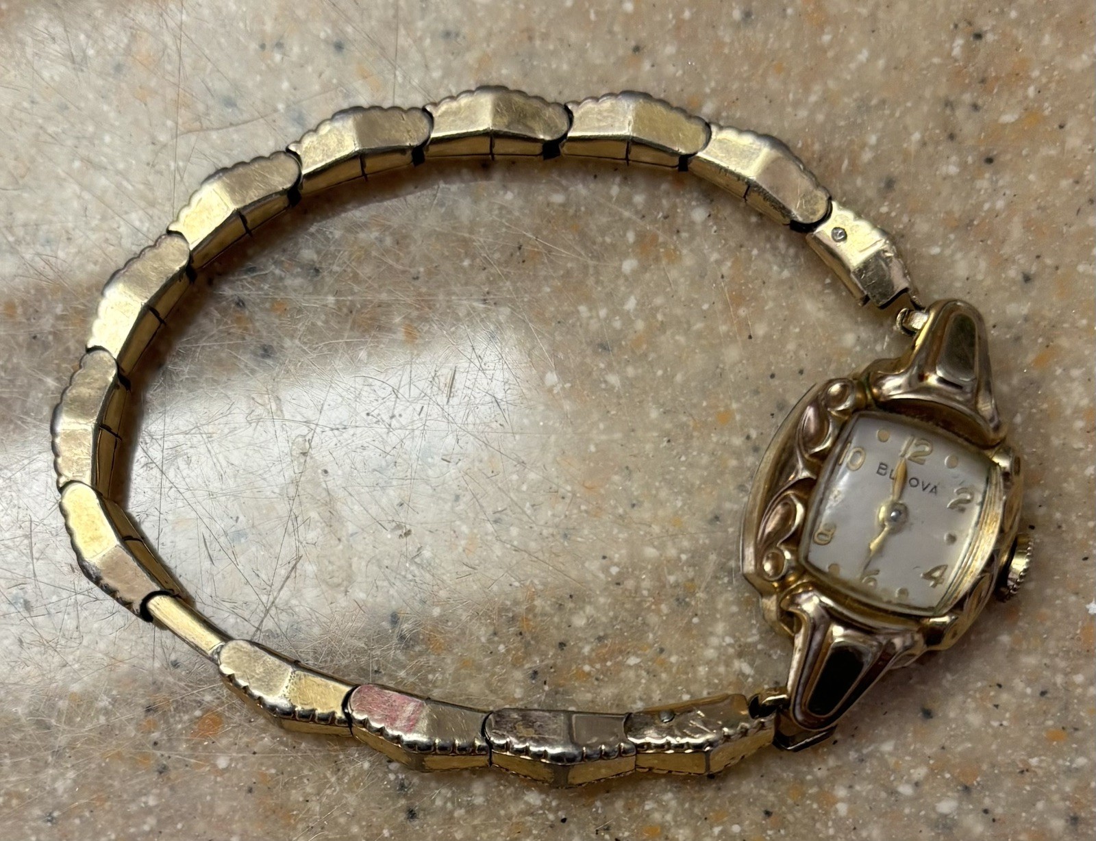 1950’s Vintage Bulova Watch Women 10K Gold RGP Working on Expansion Band
