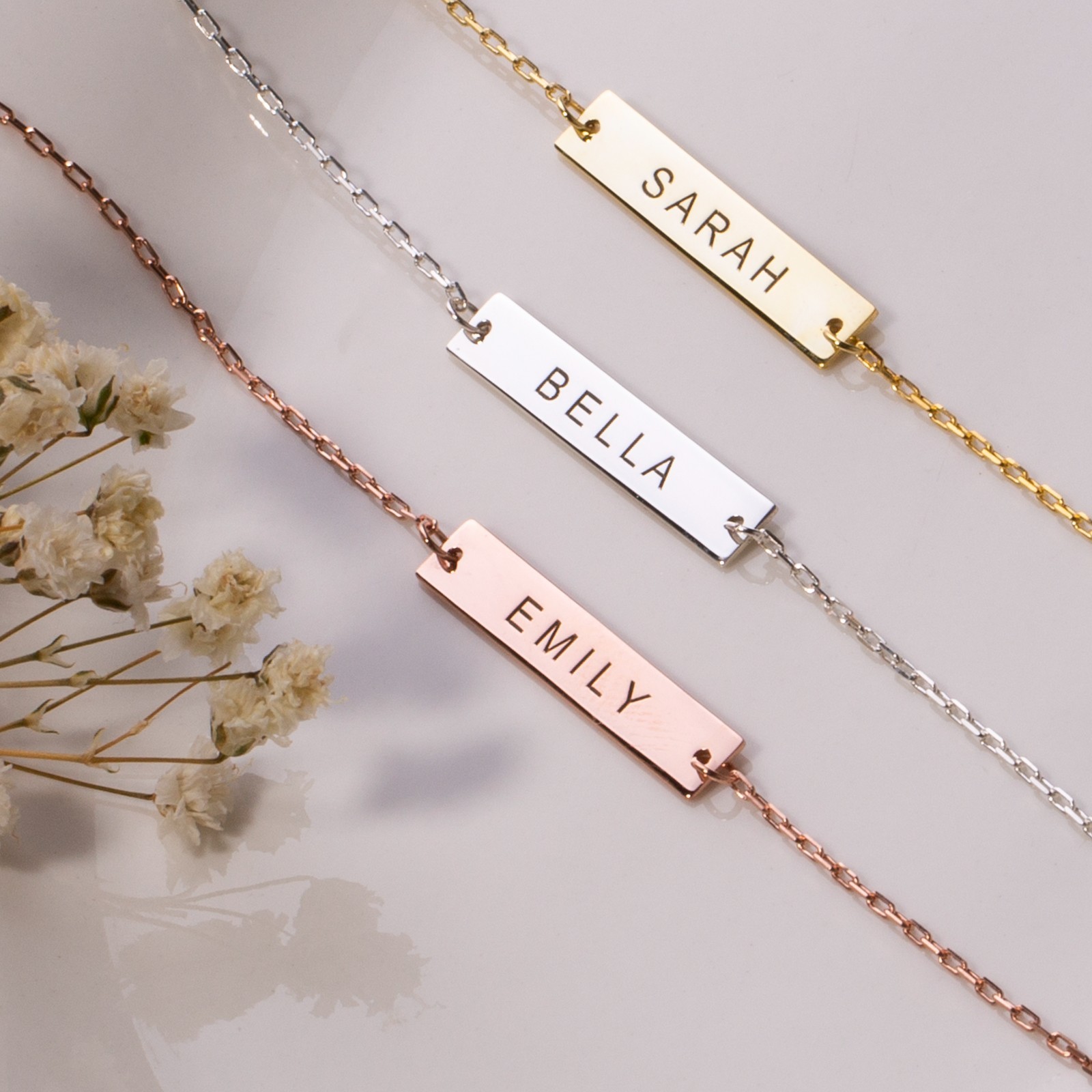 Custom Engraved Name Bar Bracelet 925 Sterling Silver Gold/Rose Gold/Silver