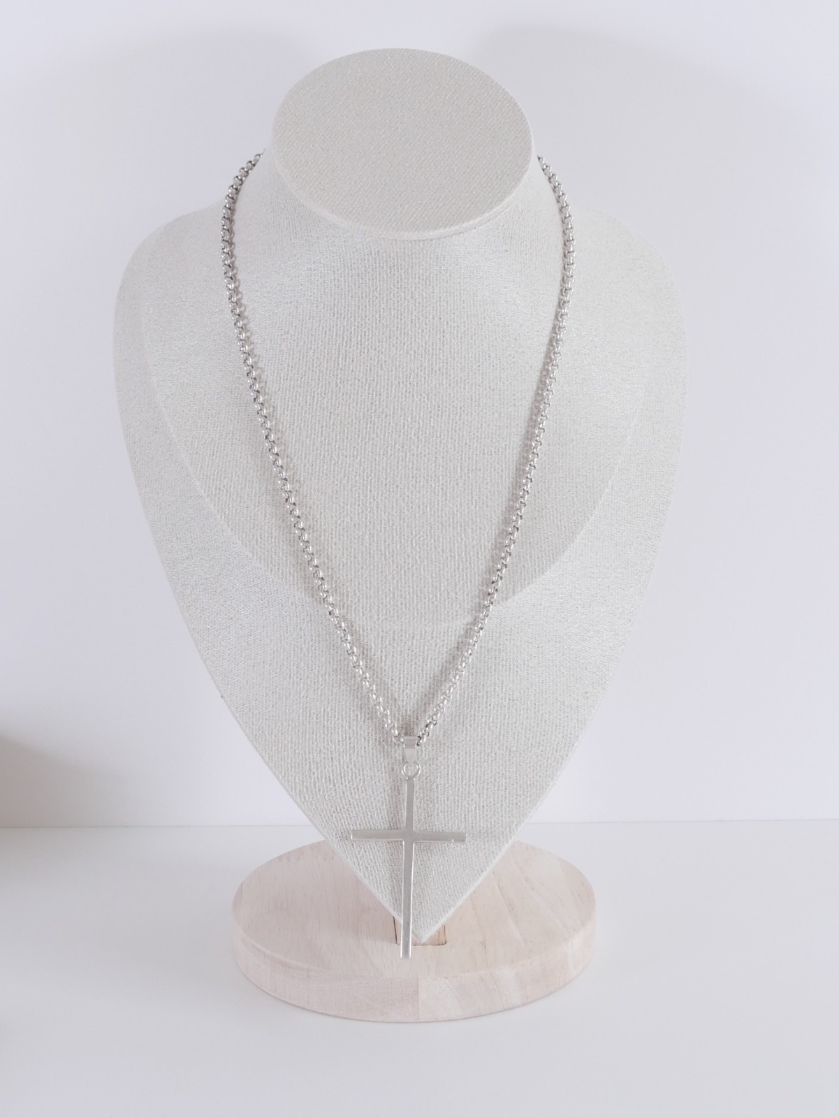 Large 925 Sterling Silver Cross Pendant Belcher Chain Necklace 51cm 22.96g