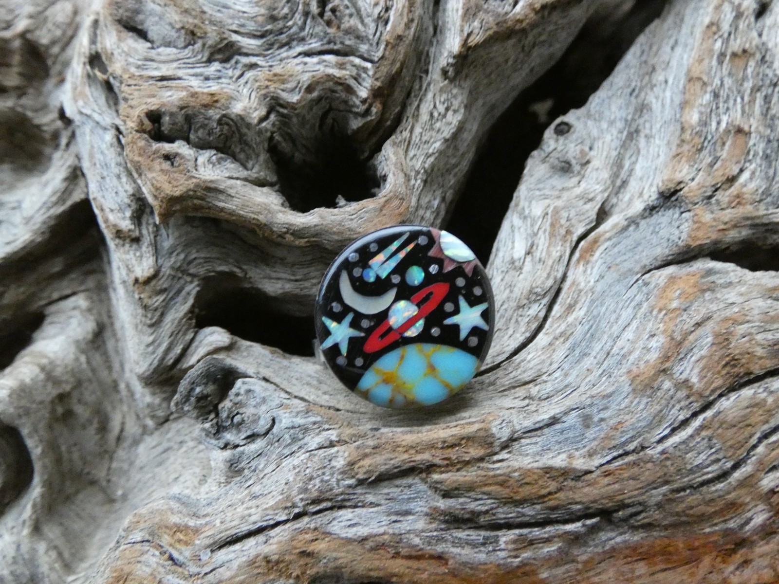 Mother Earth Micro Gemstone Opal Aluminum Sterling Silver Alloy Size 9 Ring AR93