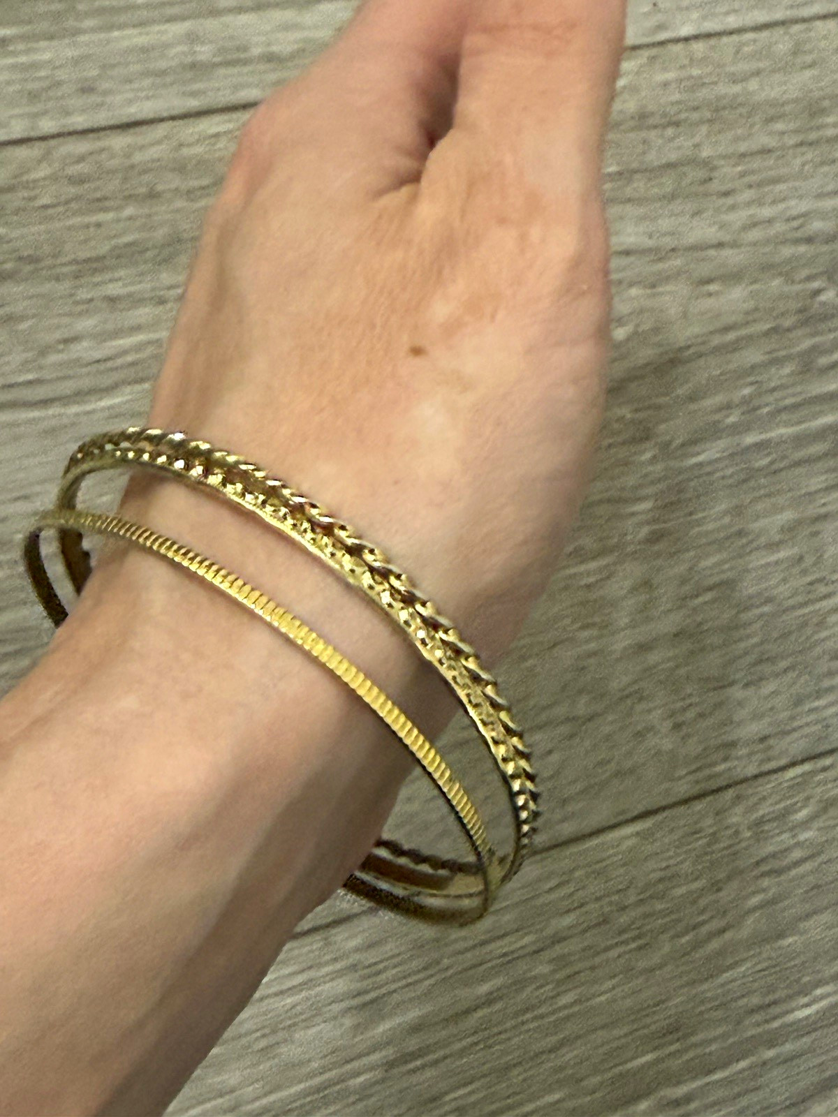 Set of 3 Gold Tone Stackable Bangle Bracelets, No Clasp, Metal, 2.75” Diameter