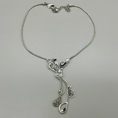 Chico’s Necklace Womens Silver Paisley Black White Enamel Snake Chain 18-21 Inch