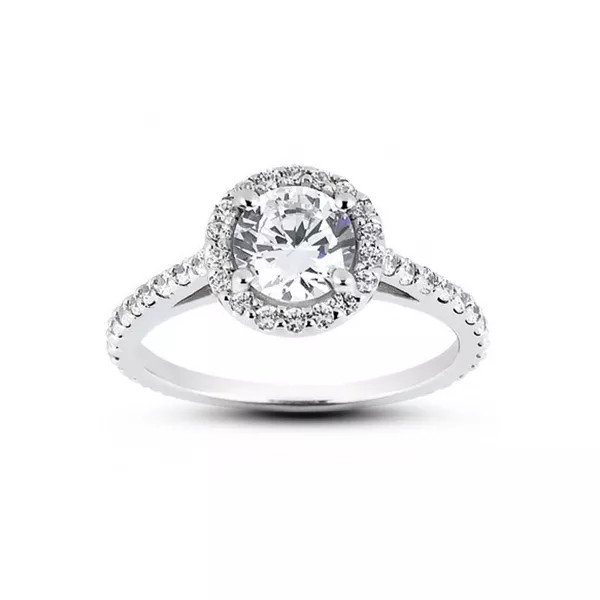 Side Stone Engagement Ring Halo 18K Gold 2 Carat Round Lab-Grown Diamond D SI1