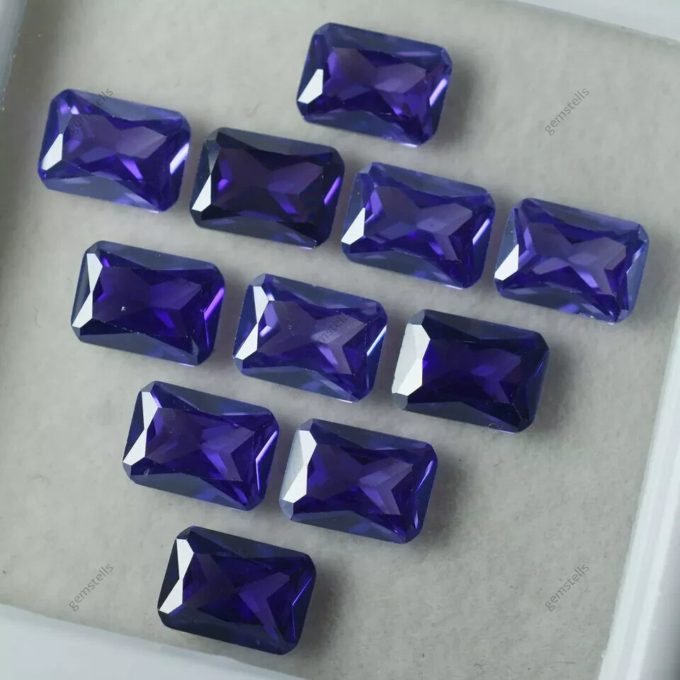 Tanzanite Purple Emerald Cut NATURAL CERTIFIED 12 Pcs 7×5 mm Lot Loose Gemstone