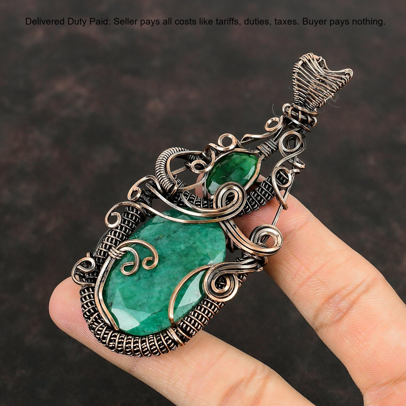 Valentines Deal Copper Zambian Gemstone Handmade New Wire Wrapped Sister Pendant