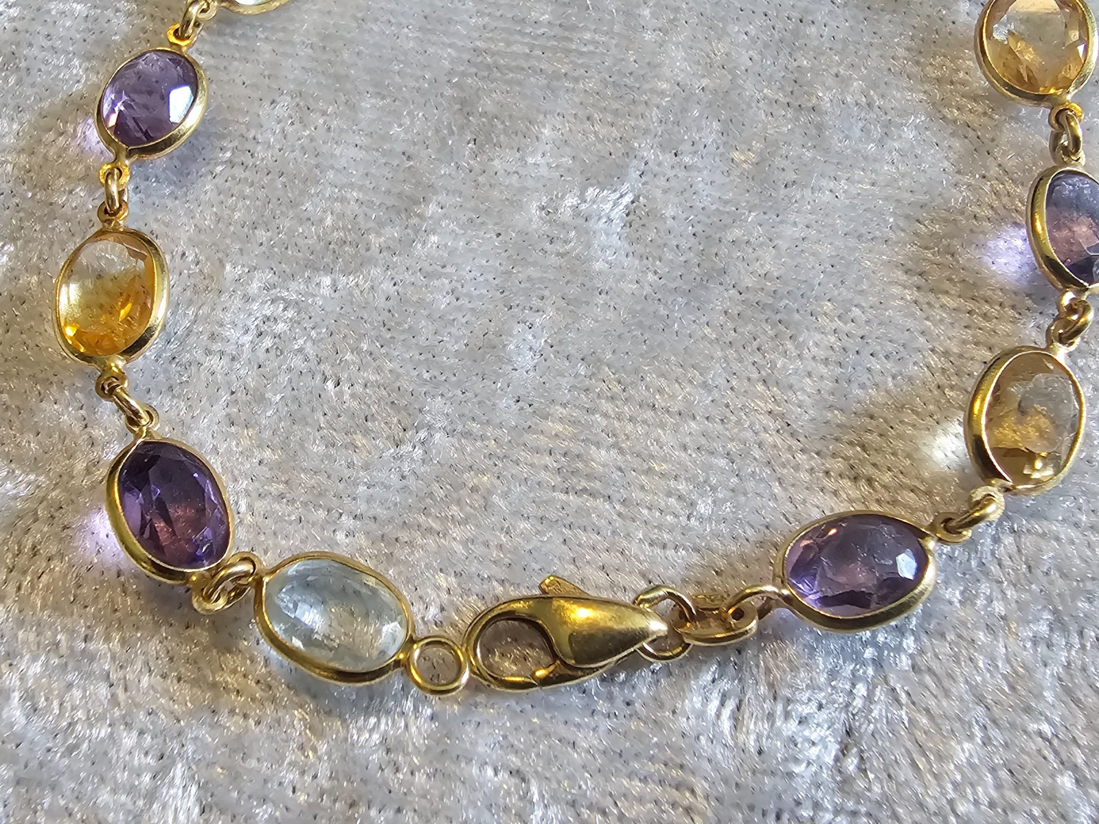 18k Solid Gold Bracelet Faceted Multicolor Bezel Set Gemstone 7.5″ Italy