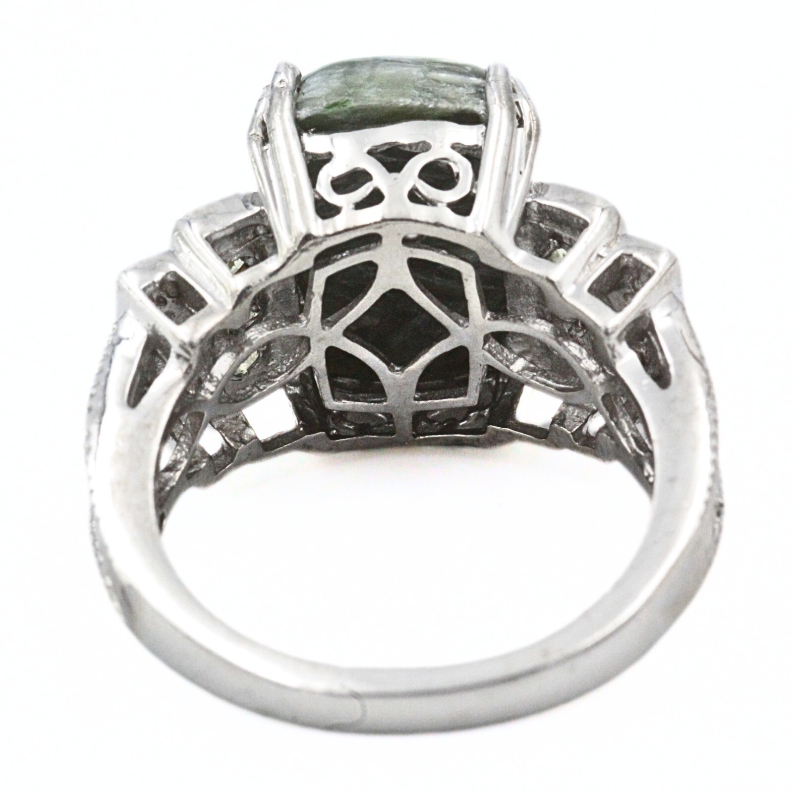 STS Karis Rhodium Plate Contemporary Green Opal HSN Cocktail Ring Sz 7
