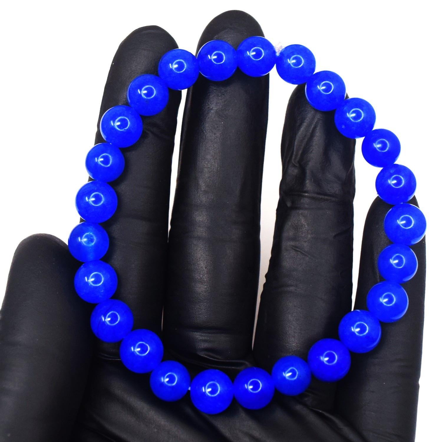 100.00 Cts Wonderful Stretchable Bracelet Blue Onyx Round Shape Beaded RK 11E804