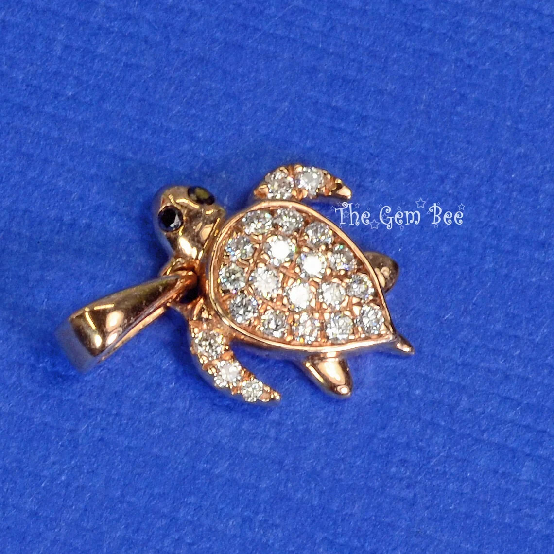 9.3×10.8mm 14K Rose Gold Diamond Petite Sea Turtle Charm Necklace Pendant