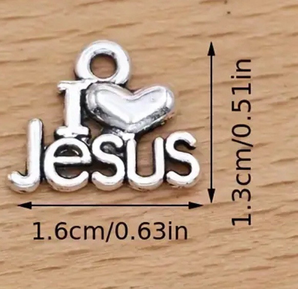 I Heart Love Jesus antique silver Charm Necklace Pendant Religious