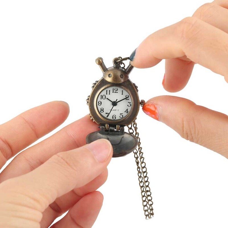 Bronze Animal Shape Lovely Quartz Pocket Watch for Men Women Kid with Chain Gift