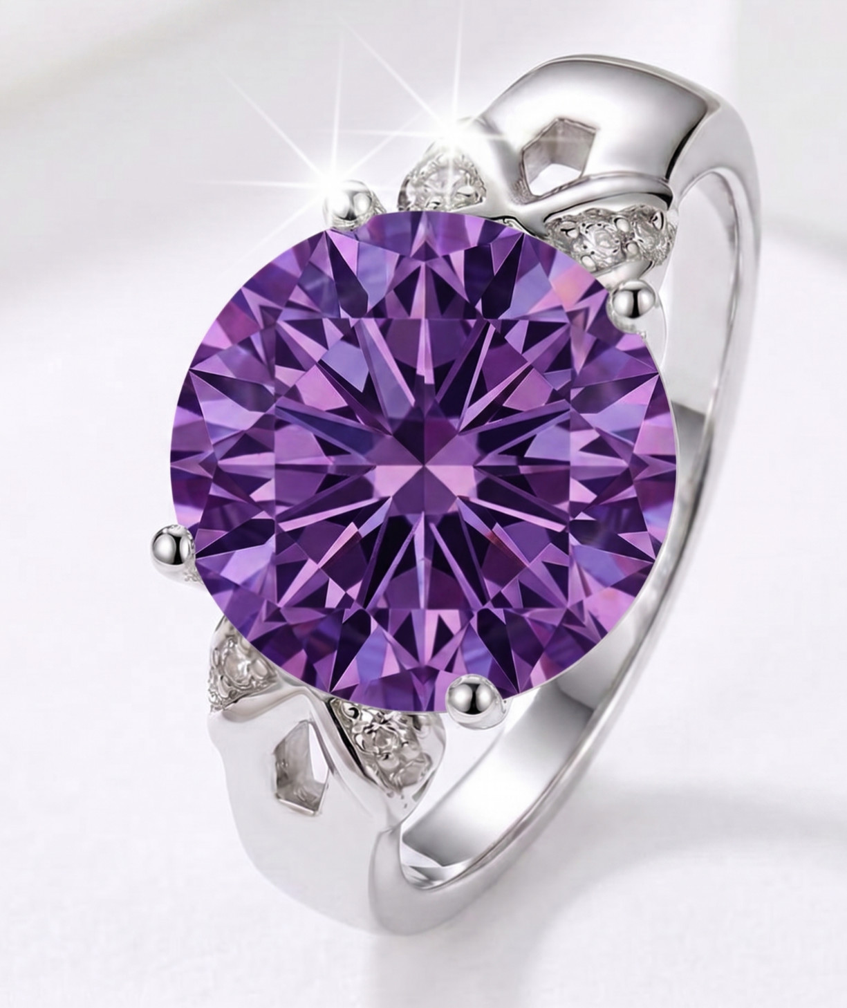 RARE 6.00 Ct Certified Round Shape Purple Natural Diamond Ring White Gold Finish