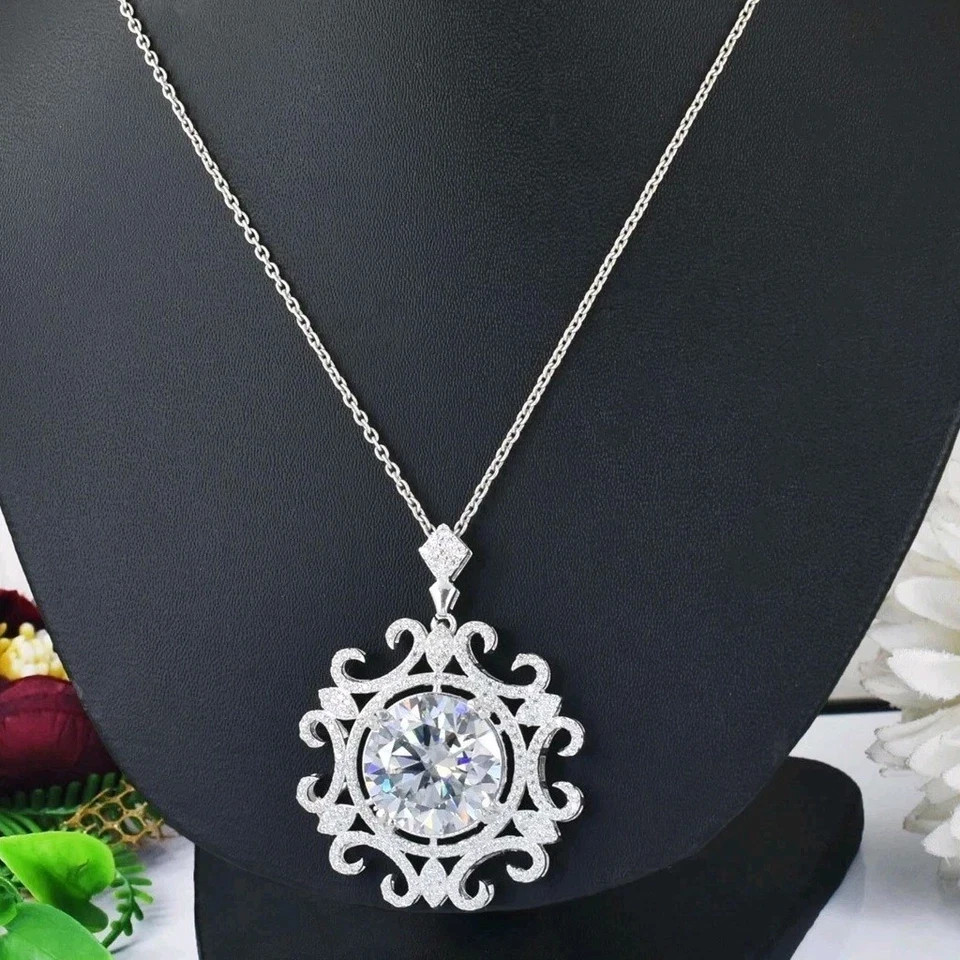 RARE 20.00 Ct White Treated Diamond Solitaire Pendant-FREE Diamond Studs !