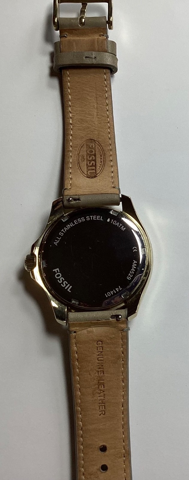 Fossil Womens Watch AM4529 Gold Cream Multi-dial Day Date Taupe Band New Battery