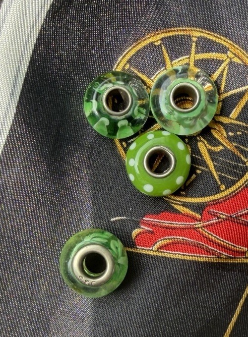 Lot of 4 Murano Glass Charm Beads Green Floral – 1 Stamped 925 Sterling Silver