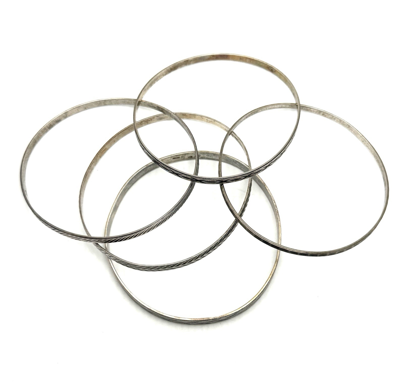 MILOR ITALY Sterling Silver 925 Bangle Bracelet Stack Lot Of 5 Etched – 43g **