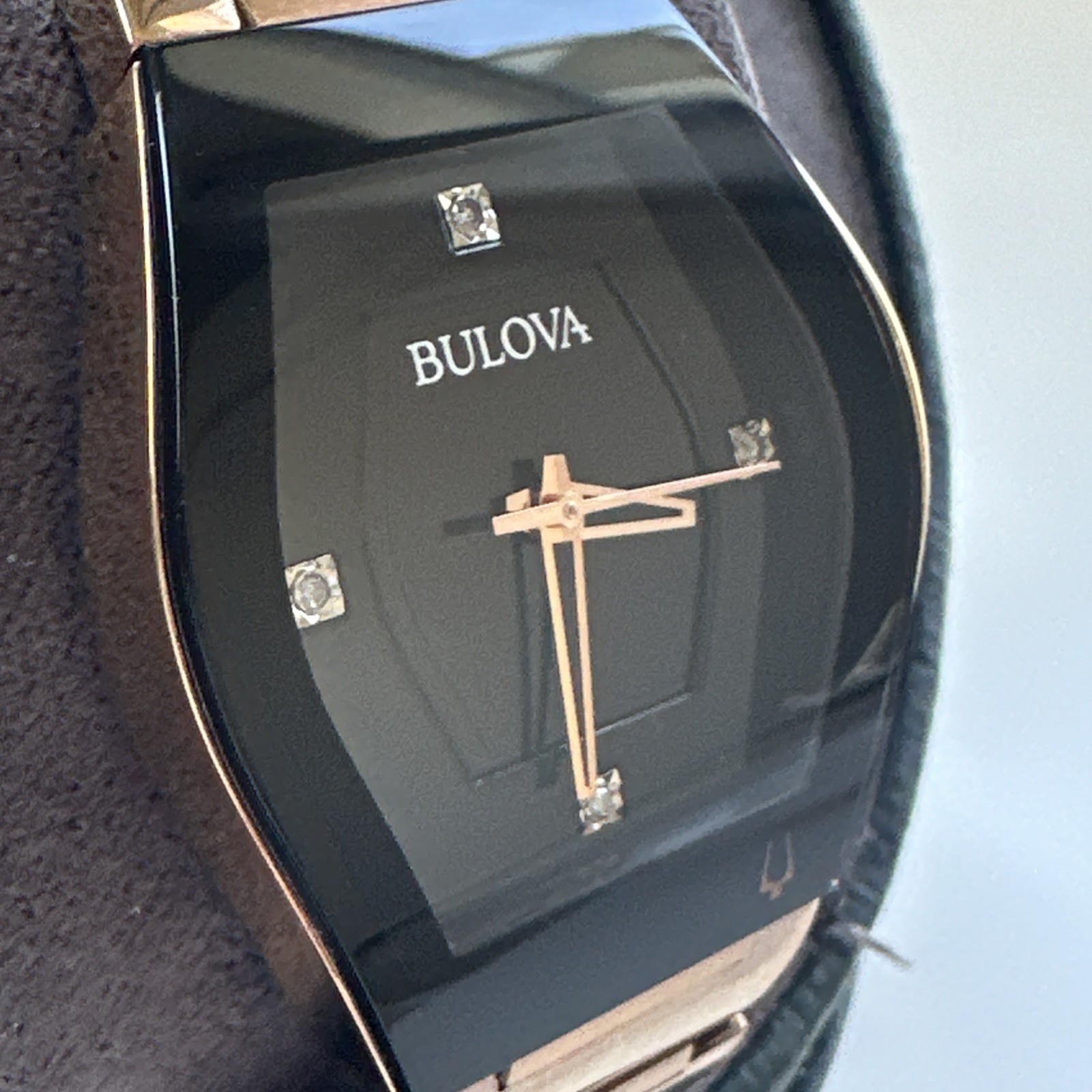 Bulova Gemini Quartz Diamond Black Dial Ladies Watch 97P158