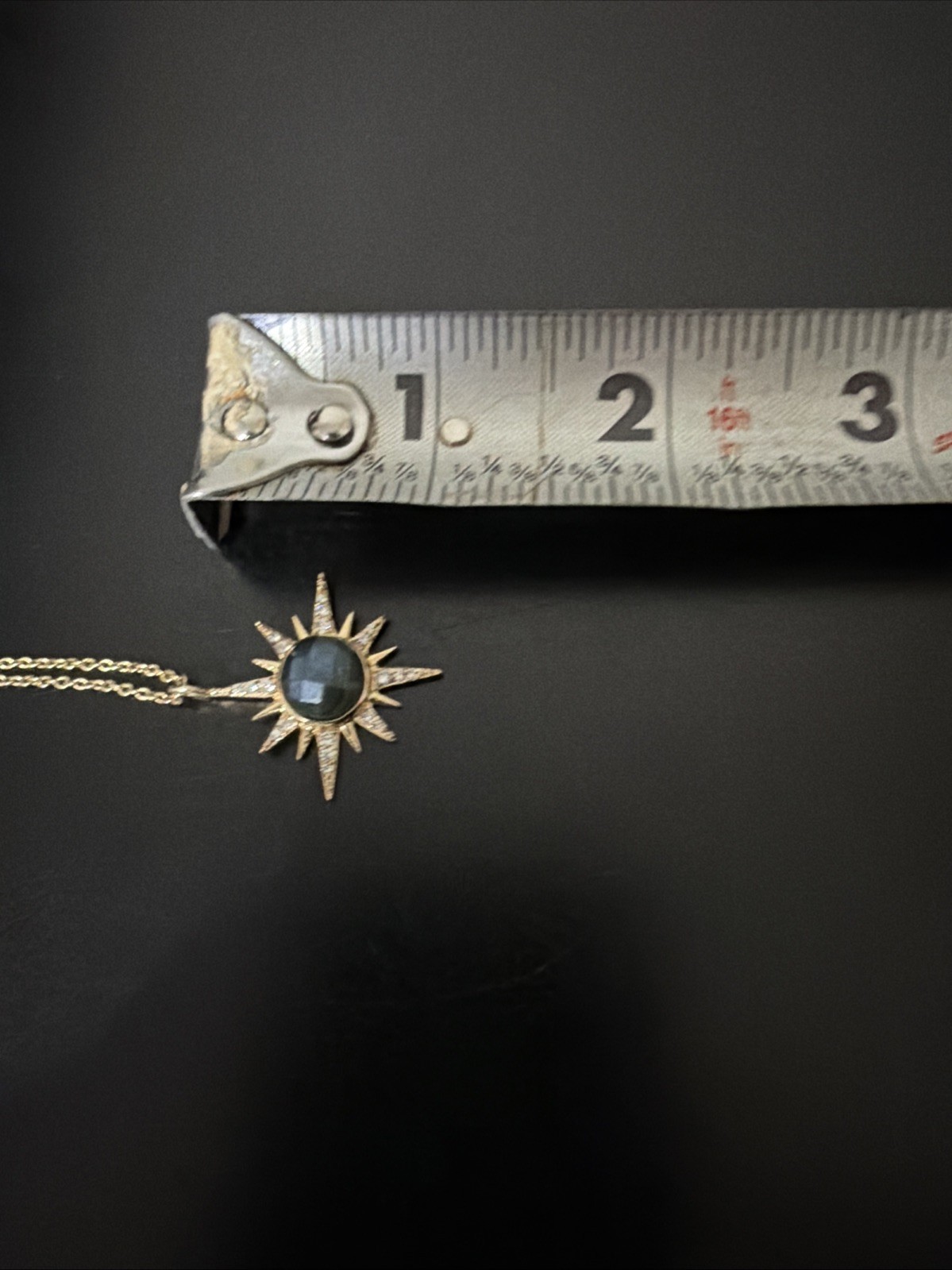 Atelier Mon Goldtone Sunburst Necklace With Blue Stone 17.5” Adjustable