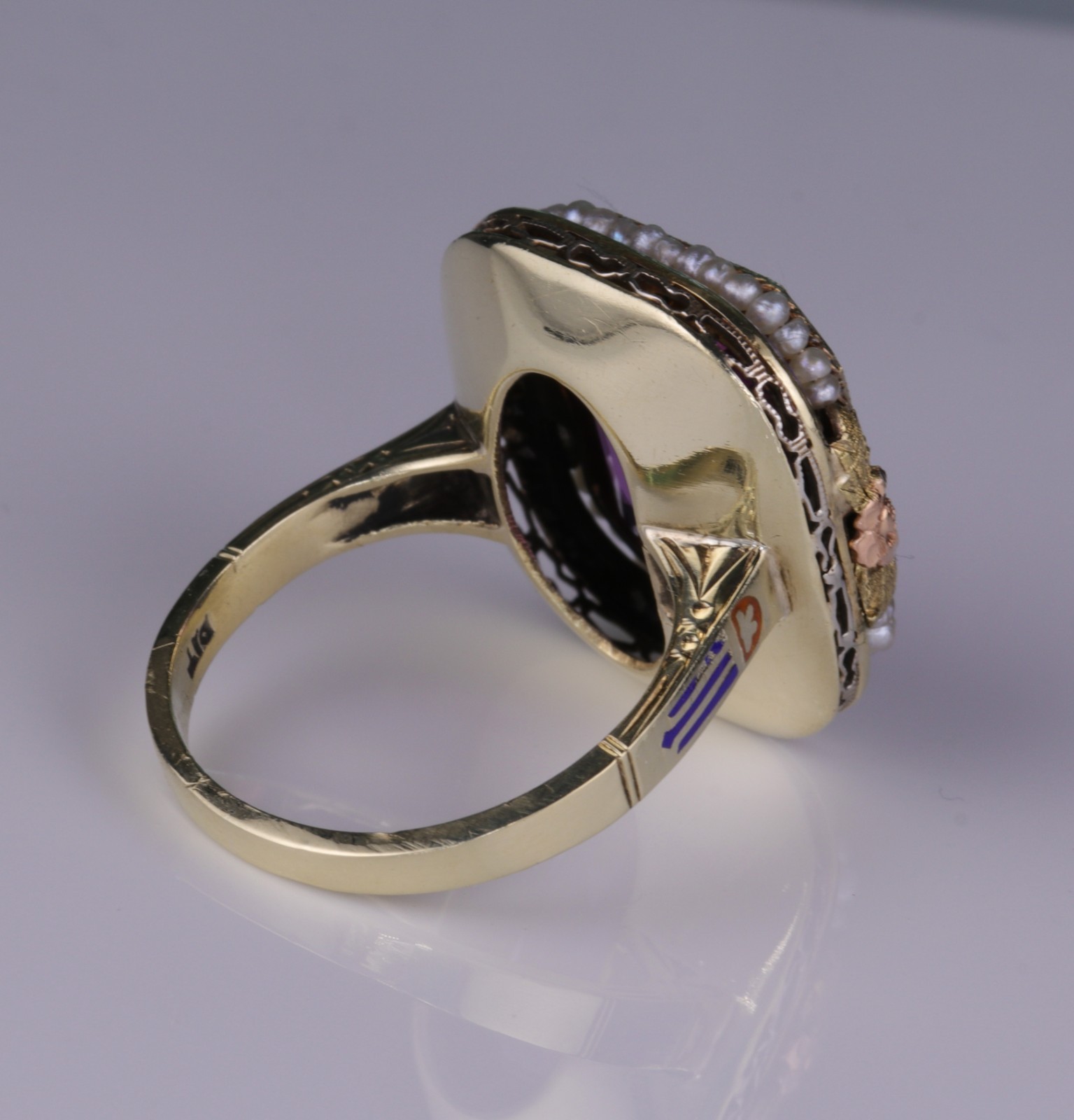 Spectacular Antique 14K Pink Sapphire and Enamel Ring 8.8 Grams Size 7-1/4