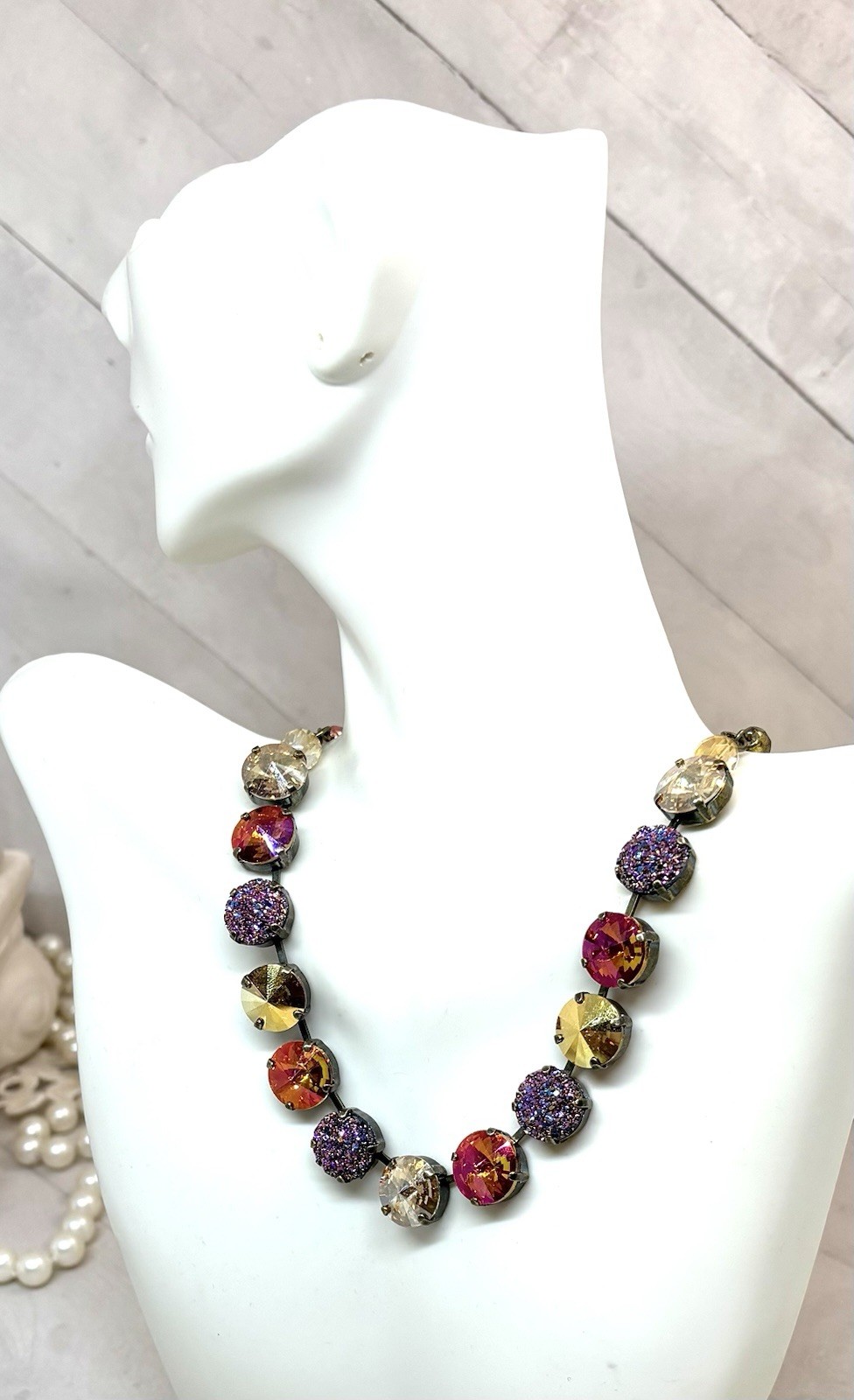 Brass Plated Orange Glitter Gold Cup Chain Statement Necklace With Beads