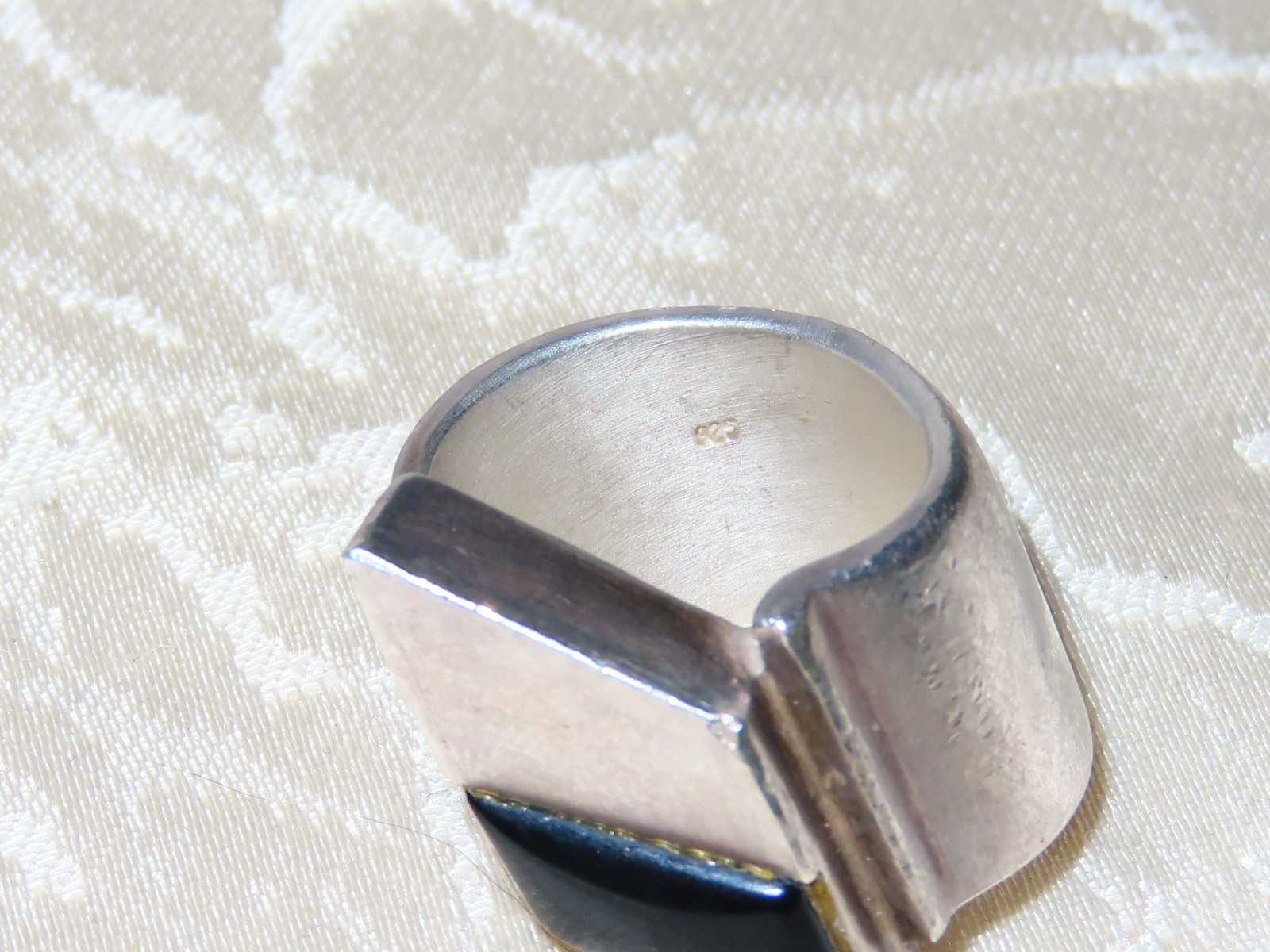 Vintage Ring Diamond Shape Pattern Hallmarked 925 Silver, Gr.58
