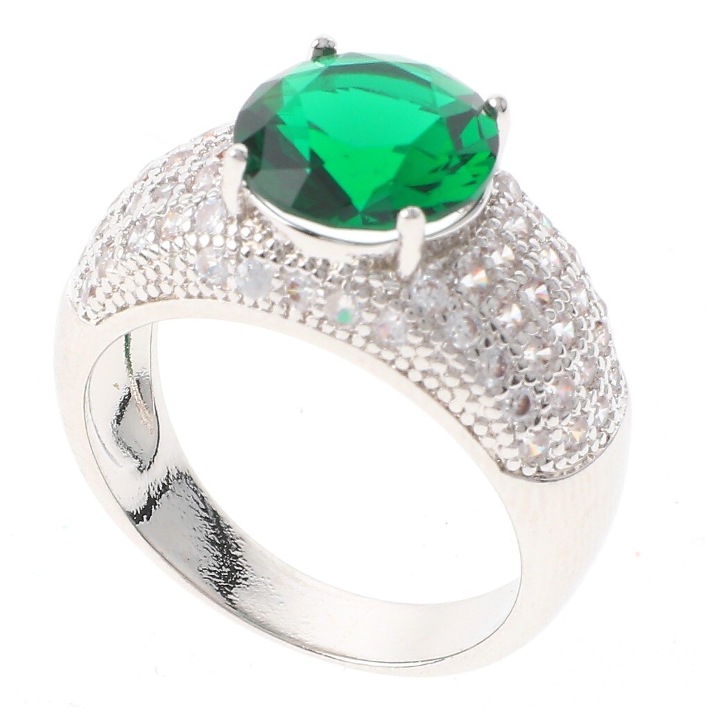 Silver Tone Copper Metal Rhodium Plated Ring With Cubic Zirconia JWZ1596-GN6