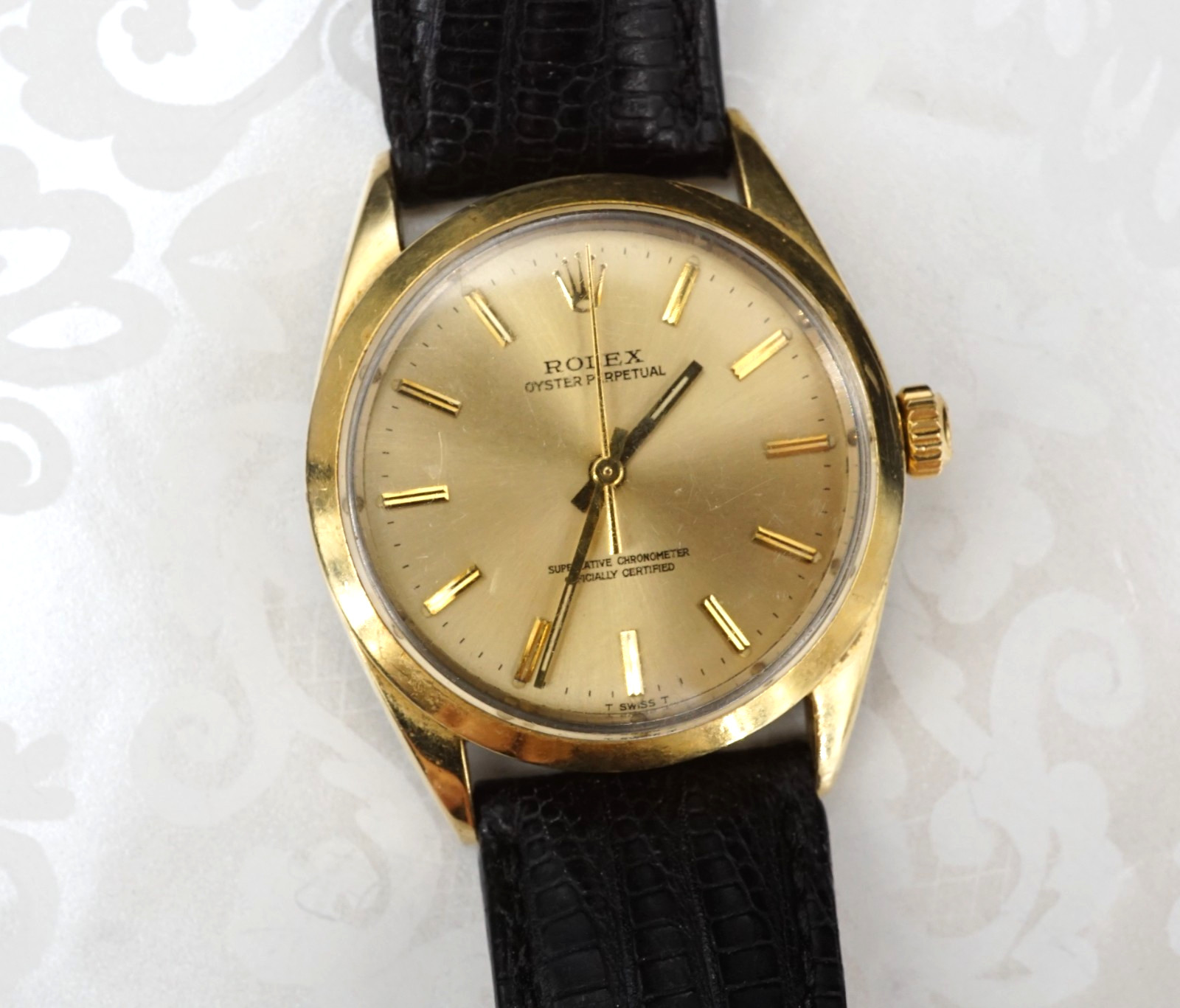 Rolex Oyster Perpetual 14k Capped Watch Leather 34mm Automatic 1024 1967 W1325