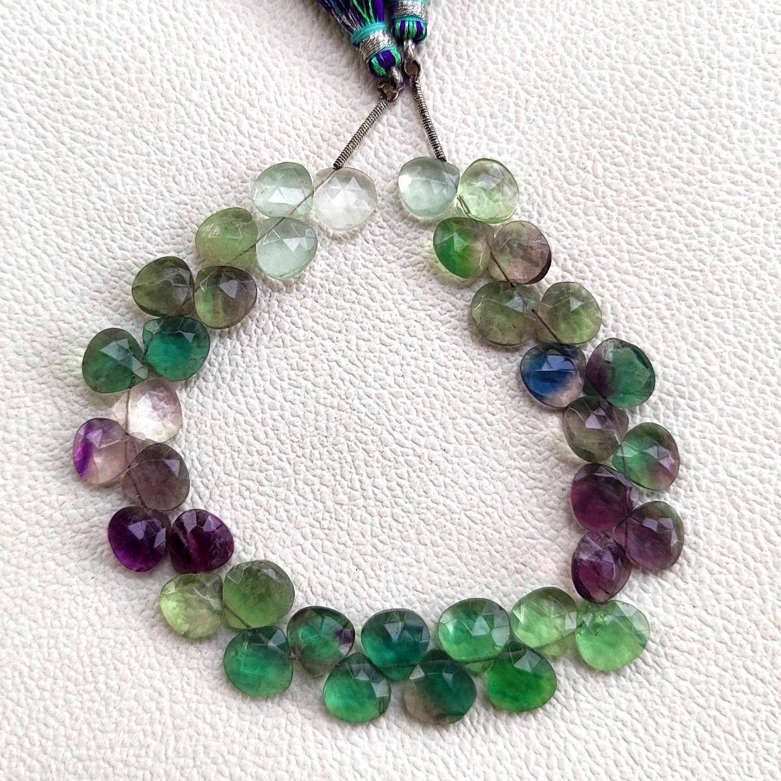 Natural Fluorite 9mm Faceted Heart Beads 8″ Strand Brazil Gemstone Jewelry