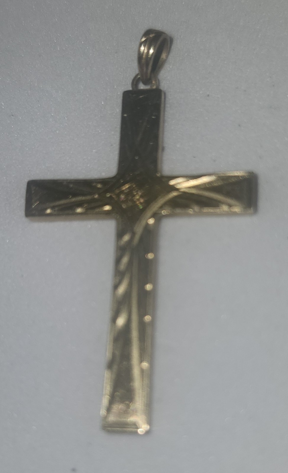 10K Yellow Gold Signed ESEMCO Etched Cross Pendant 1.18 Inch Long, 3/4 Inch Wide