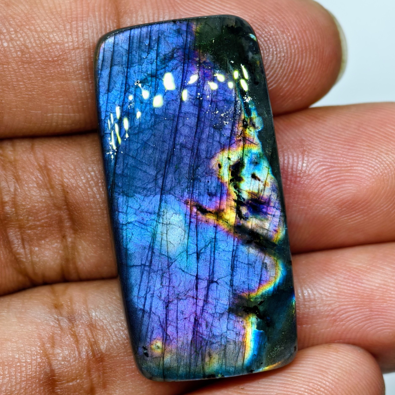 57 Cts Natural Labradorite Cabochon Gemstone For Jewelry 38.9×19.3×6.9 MM