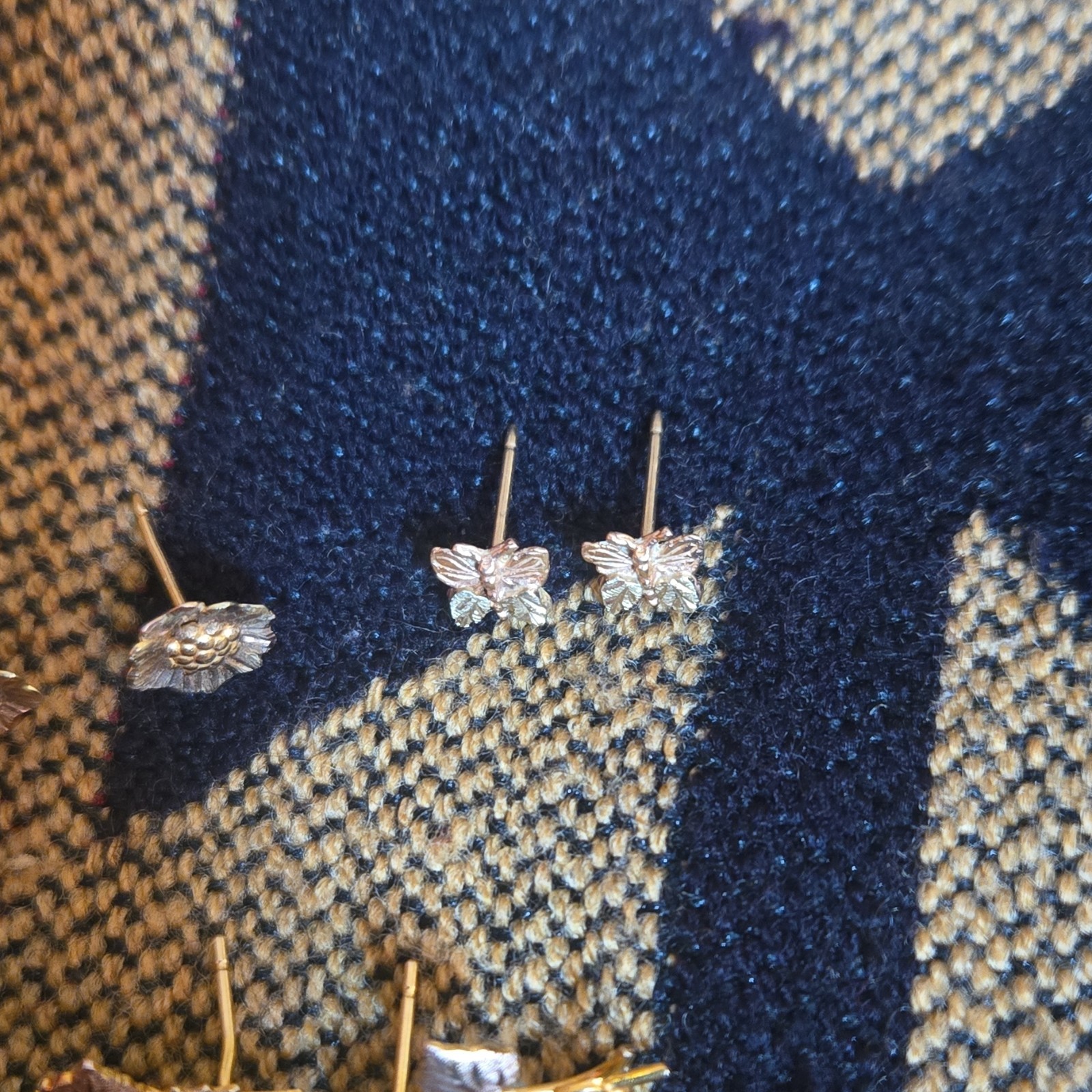 10K Multi-Tone Gold Leaf Motif Earrings Lot Stud & Drop Butterfly Back