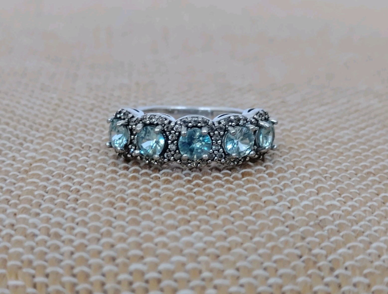 JTV Natural Cambodian Blue Zircon White Zircon Black Rhodium Ring Size 6