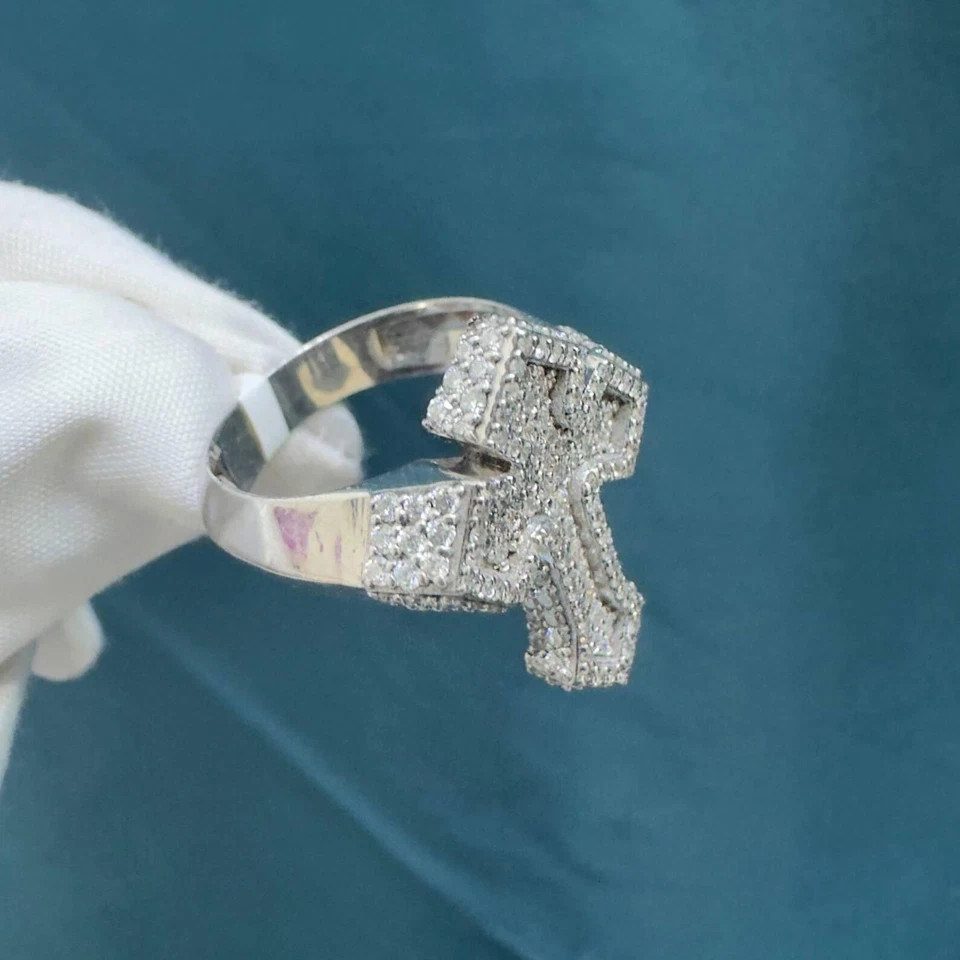 3Ctw Lab Created Round Cut Diamond 14k White Gold Plated Men’s Custom Cross Ring