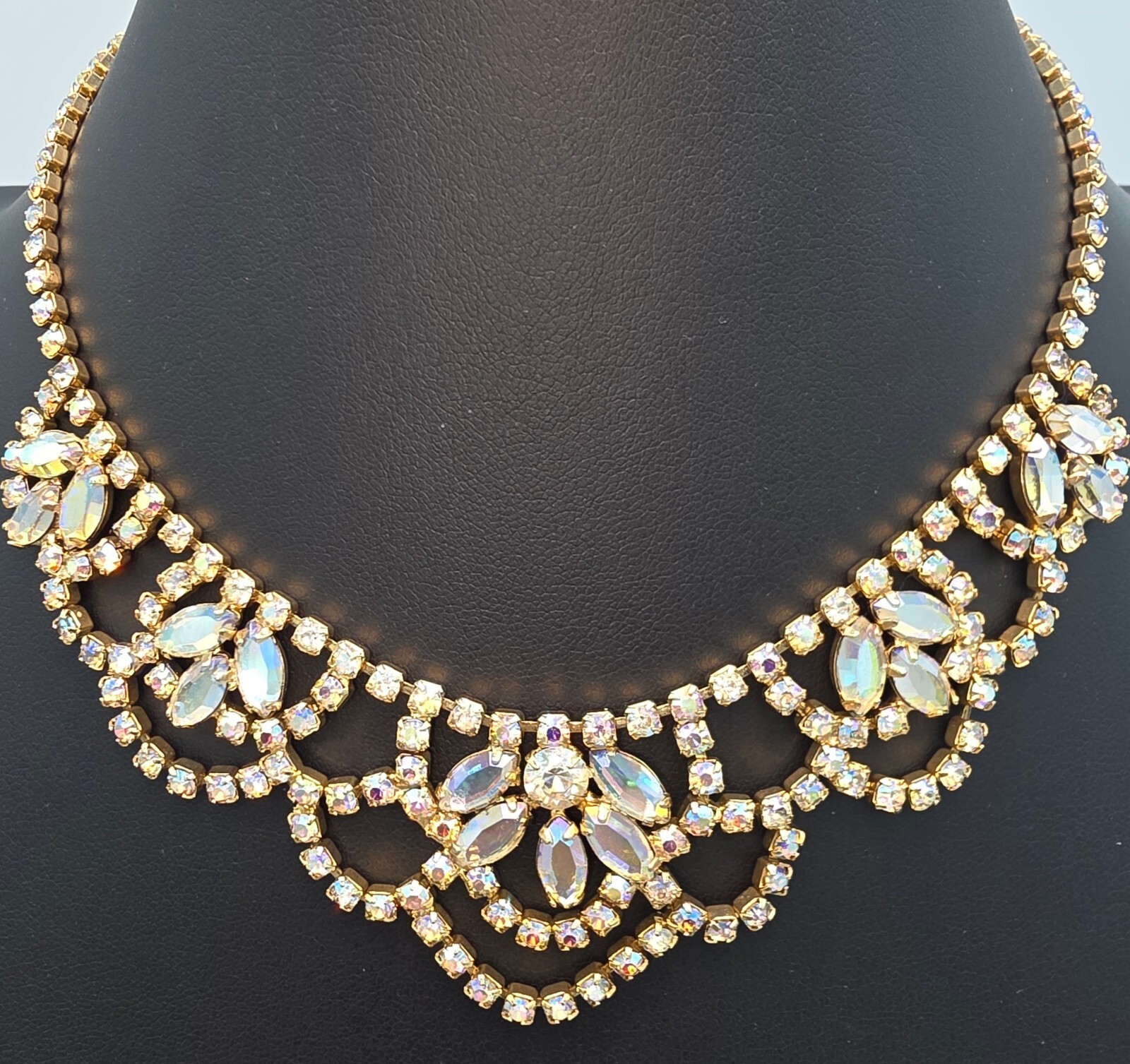 VTG Juliana DeLizza & Elster Aurora Borealis Crystal Necklace 1960 Old Hollywood