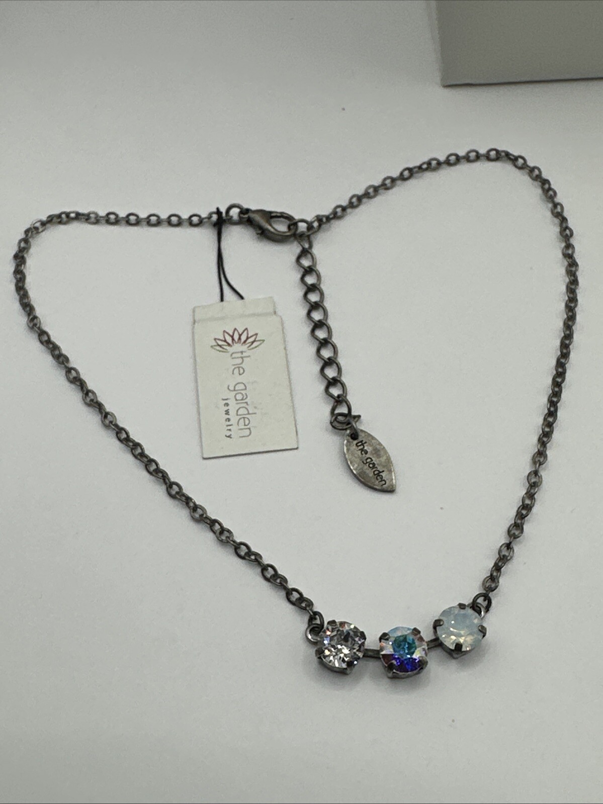 Silver Tone Cup Chain Triple Pendant Opaque AB Rhinestone Pendant 16-18.5 NWT